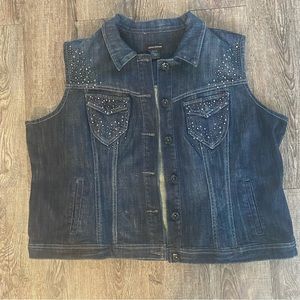 Ashley Stewart Denim Vests Plus Size 22 Rhinestones Pocket Black Button Up Jean
